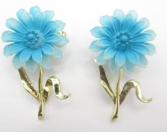 Blue Plastic Flowers Pair Scatter Brooch Pin Mum