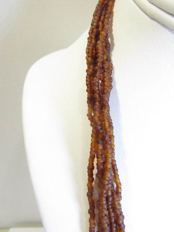 Dark Rust Coffee Color Seed Bead Necklace Multist… - image 3
