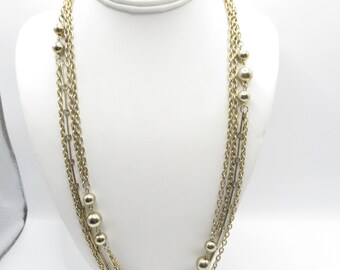 Gold Tone Long Chain Necklace BB Ball Vintage