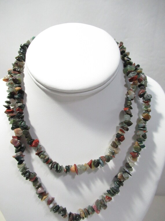 Long Jasper Chip Vintage Necklace Long Nos - image 1