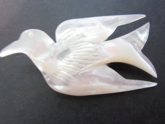 Mother of Pearl Carved Peace Love Dove Vintage Pin - image 1