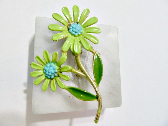 Funky Retro Vintage 1970s Enamel Lime Green and T… - image 1