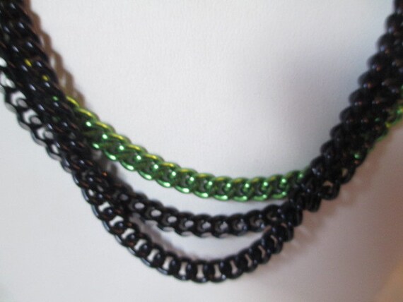 Necklace Black and Green Metal Long Triple Strand… - image 4