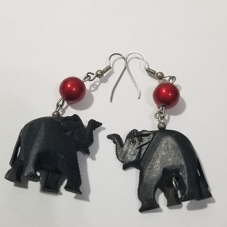 Vintage Carved Wood Wooden Elephant Earrings Pierced Etsy
