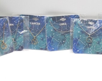 Lot of 7 New Old Stock NOS Horoscope Constellation Necklace Zodiac