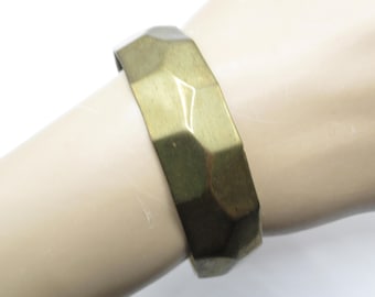 Brass Vintage Bangle Bracelet w Honeycomb Pattern Molded 70s