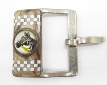 Buckle Small Horse Under Glass Vintage Old