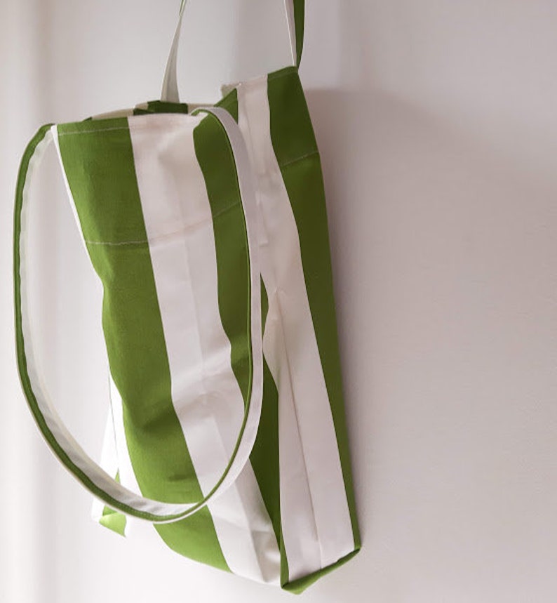 Carrier bag eco friendly shopping bag Whitegreen stripes SHOPPER tote bag cotton tote beach bag summer Broad-stripedgreenwhite