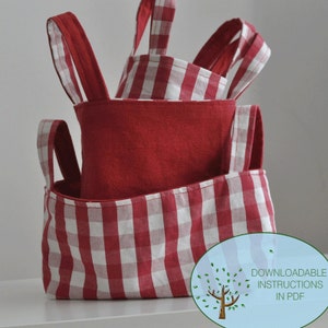 Reversible kitchen picnic basket set, half yard project, easy sewing tutorial for home organisation