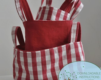 Reversible kitchen picnic basket set, half yard project, easy sewing tutorial for home organisation