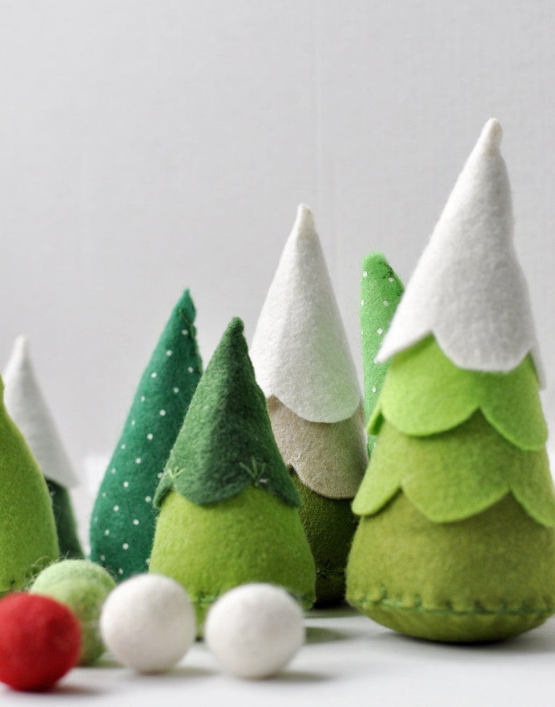 PDF tutorial Cone felt woodland Christmas felt ideas, fabric felt decoration DIY. winter tree ornament. EASY green, ecofriendly ornament image 1