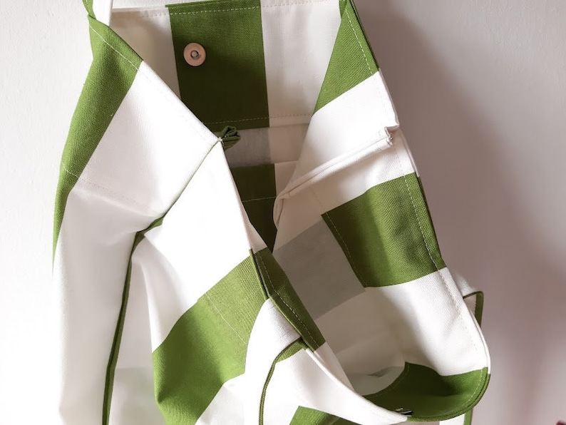 Carrier bag eco friendly shopping bag Whitegreen stripes SHOPPER tote bag cotton tote beach bag summer Broad-stripedgreenwhite