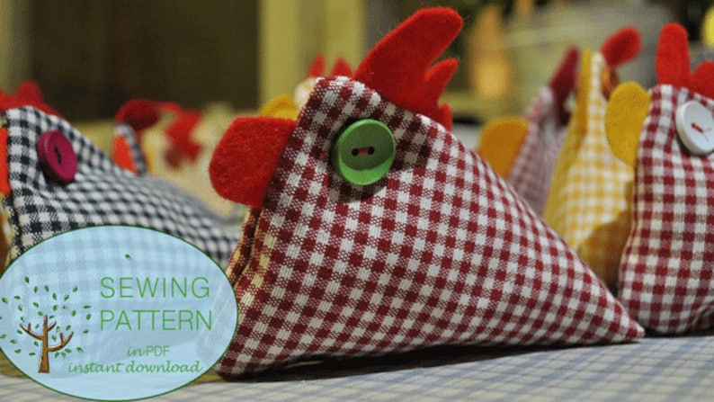 Easter home ideas, easter hen PDF tutorial with pattern pieces. Fabric decoration, sewing DIY. Beginners sewing tutorial ornament. EASY image 2