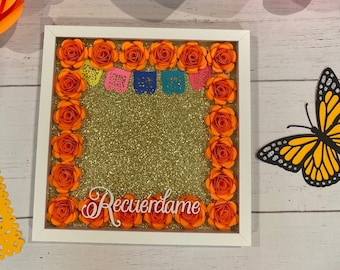 12"x12" Recuerdame Shadow Box, , Marigold Picture Frame, Personalized Frame, Memorial Box for ofrenda, Memorial Gifts