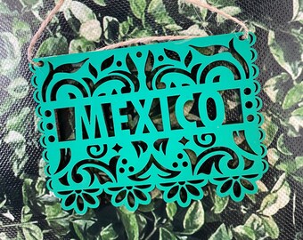 Mexico States Papel Picado Mexican ornaments, wood papel picado name ornaments, tiny papel picado ornaments