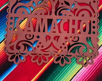 Custom Key Holder, Custom Papel Picado Mexican Name Sign,  Large papel picado name sign, Mexican home decor, key holder decor