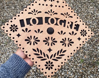 Mexican  Lo Logré Graduation Cap Topper, Wood Grad Cap,  Class of 2026 cap topper, Clase de 2026, Papel Picado grad topper