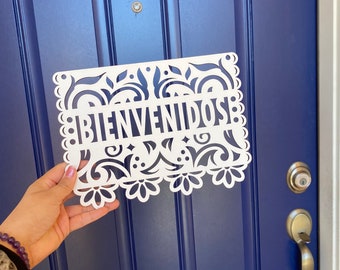 Bienvenidos Papel Picado Mexican Theme Wood Sign, wood papel picado home decor, Large papel picado name sign, Mexican home decor