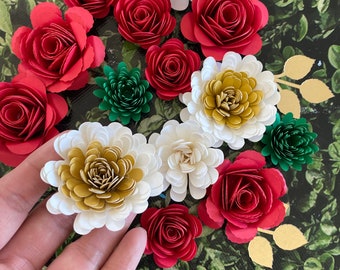 Mexican Graduation Cap Topper Paper Flowers pack of 14 with gold leaves, Small Paper Flower Decoration, Grad Cap Paper Flower Embellishment