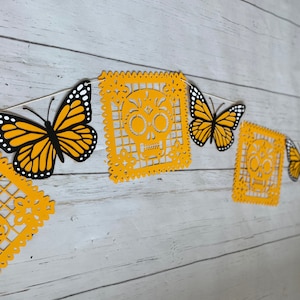 Ofrenda Día de los muertos estandarte de papel picado, estandarte de ofrenda, estandarte del día de los muertos, estandarte de monarca, estandarte de mariposa monarca