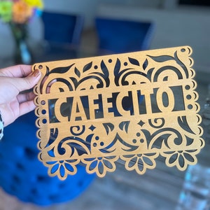 Cafecito Papel Picado Letrero de madera mexicano, nombre de papel picado de madera decoración del hogar, letrero de nombre de papel picado grande, decoración del hogar mexicano, fiesta fiesta