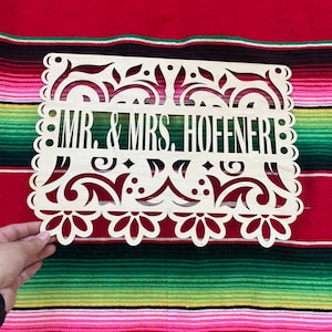 Mr. & Mrs. Wedding Papel Picado Mexican Name Sign, backdrop wood sign,  home decor, papel picado sign, Mexican Wedding, Boda Mexicana Sign