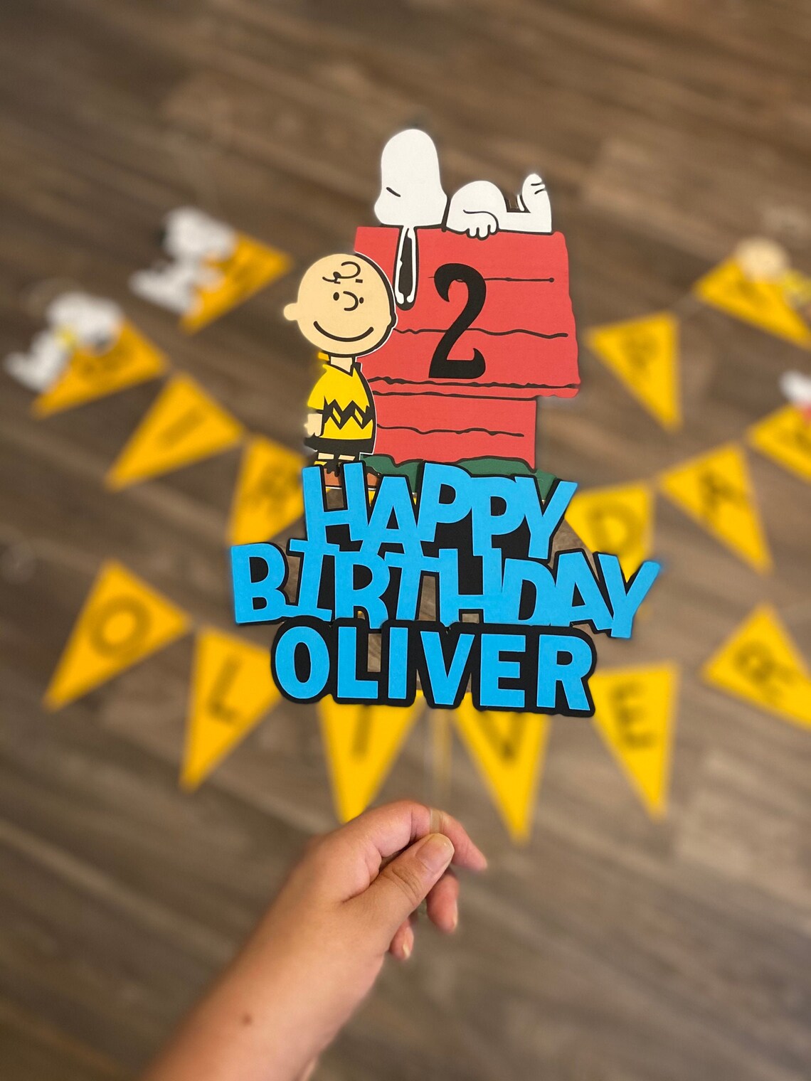 Snoopy Theme Birthday Banner With Matching Cake Topper Etsy