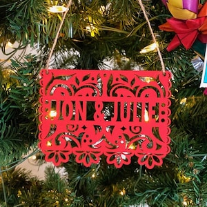 Custom Papel Picado Mexican ornaments , wood papel picado name ornaments, tiny papel picado ornaments, mexican christmas tree ornaments