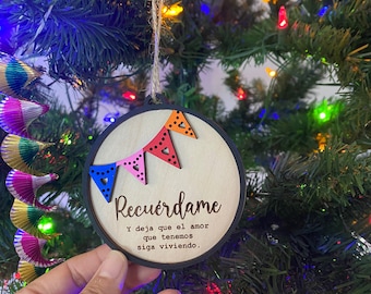 Recuerdame Dia de Los muertos wood ornament , Remember me wood ornament,  Ofrenda wood ornament, Ofrenda decor, memorial ornaments