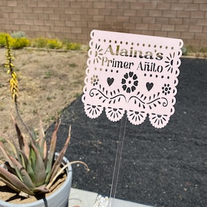 10  Cielito Lindo Papel Picado for fiesta table centerpieces,  Custom white papel picado for table decor with or without sticks.