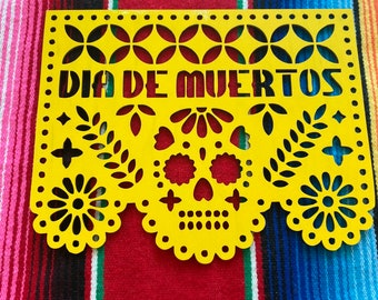 Ofrenda Papel Picado Mexican Wood Sign, wood papel picado name home decor, Large papel picado name sign, Día de muertos wood wall sign