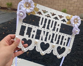 Cielito Lindo Papel Picado Mexican Name Sign, Mr and Mrs  wood papel picado name wedding decor, papel picado name sign