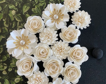 15 Graduation Cap Topper Paper Flowers, Small Paper Flower Decoration, Miniature Blossom Accents, Grad Cap Paper Flower Embellishment