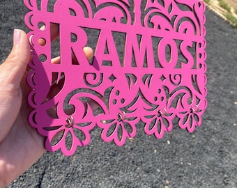 Mexican themed Key Holder, Custom Papel Picado Mexican Name Sign,  Large papel picado name sign, Mexican home decor, key holder decor