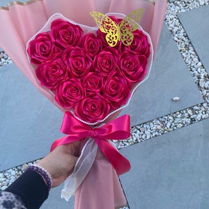 Heart Shaped Eternal Rose Bouquet, Pink Eternal Rose Bouquet, Gift for anniversary, Birthday Gift Idea