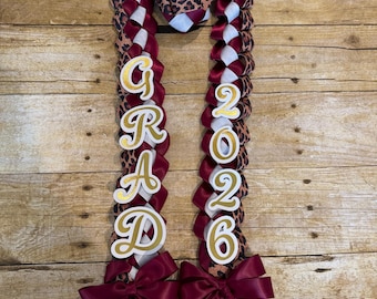 Leopard print Graduation Lei, Personalized Satin Ribbon for Graduation Gift, class of 2026