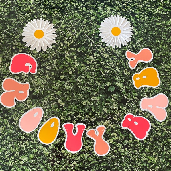 Groovy Baby Banner, 6.5ft daisy groovy banner, 70s theme party decor, daisy banner, Daisy party supply, groovy babyshower banner