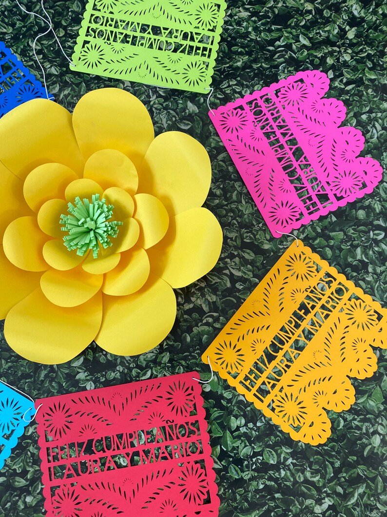 thumbnail image 2 of Paper Full Of Wishes Small Plastic Banner I Feliz Cumpleaños I Mexican Papel Picado Letrero 2 of 10