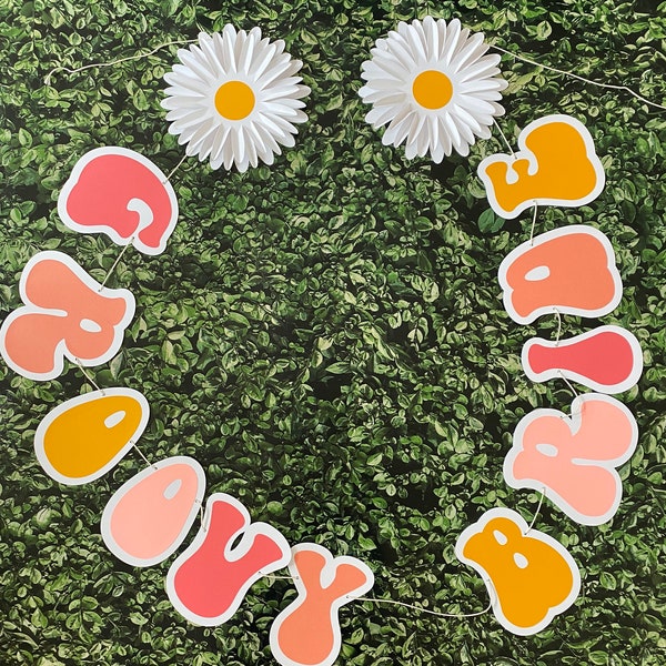 Groovy Bride Banner, 6ft daisy groovy bride banner, 70s theme party decor, daisy banner, Daisy party supply, bachelorette party decor,