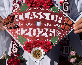 Mexican Monarca Graduation Cap Topper Personalized Grad Cap - Graduate Gift, Cap Floral Design, Class of 2026 cap topper, Clase de 2026