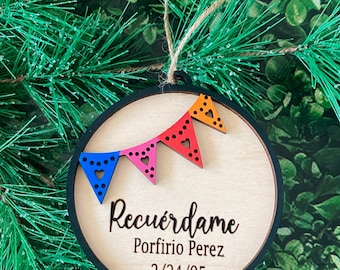 Recuerdame Dia de Los muertos wood ornament  for Mexican Christmas tree, Remember me wood ornament, memorial wood ornaments