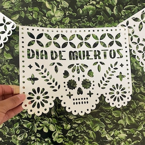 Ofrenda Día de los muertos estandarte de papel picado, estandarte de ofrenda, estandarte del día de muertos, estandarte de calavera de azúcar
