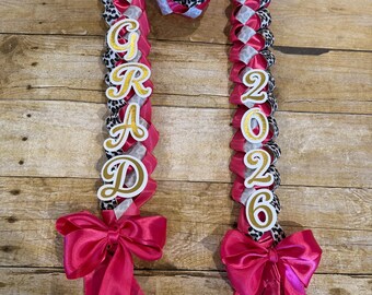 Leopard hot pink Graduation Lei, Personalized Satin Ribbon for Graduation Gift, class of 2026