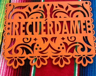 Ofrenda Papel Picado Mexican Wood Sign, wood papel picado name home decor, Large papel picado name sign, Día de muertos wood wall sign