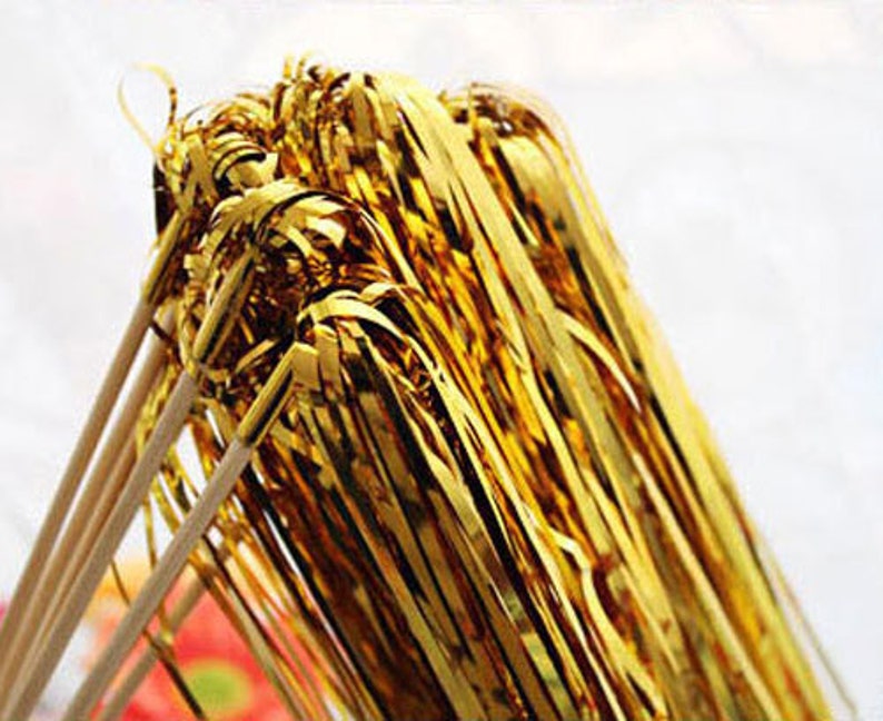 25 Glittery Tinsel Wedding Ribbon Wands With Bell, Send Off, Down the