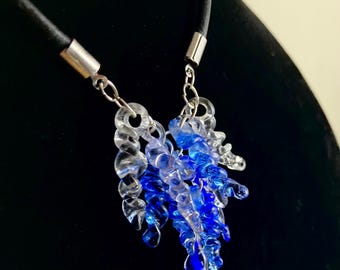 Blue Handmade Glass Lampwork Sculptural  Tendril Necklace