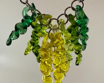 Green and Yellow Handmade Glass Lampwork Tendril Necklace