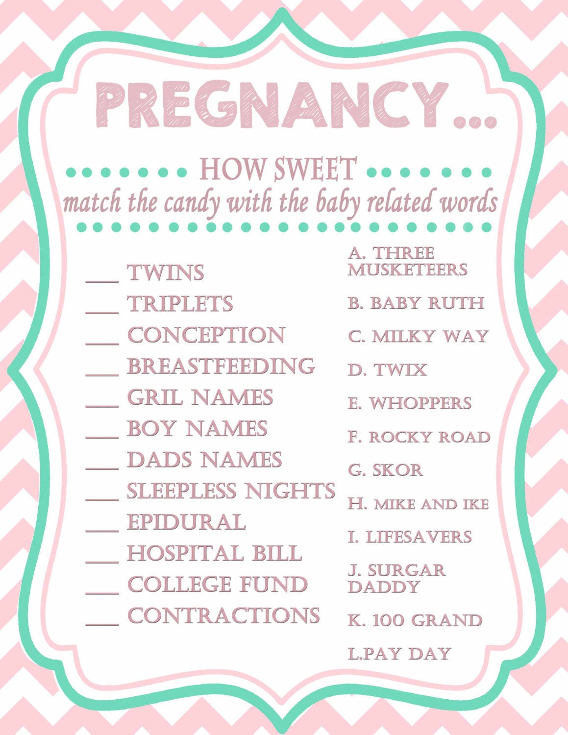 Baby Shower Candy Game Etsy