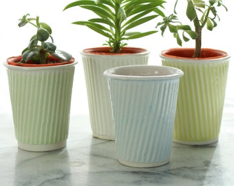 small cactus pot and succulent pot. Plant pot for small gardens and cacti. Cup planters can be used as mini succulent pots or coffee cups!