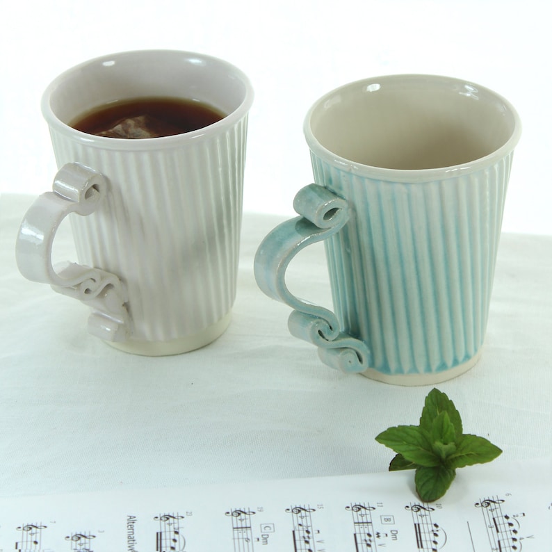 Coffee mug sets. 1950s style kitchen colours. Great as ceramic mugs, tea cups, wedding gifts and birthday gifts. Cast from take away cups image 1